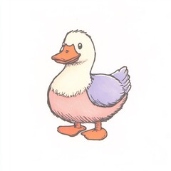 Charming Hand-Drawn Illustration of a Pastel-Colored Duck. AI Generated