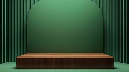 Modern Green Display Podium with Wooden Platform