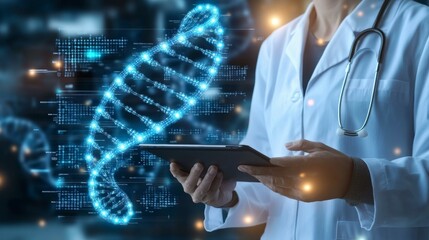 Medical professional examining DNA structure