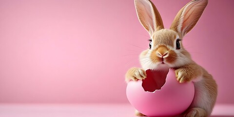 Obraz premium Cute Easter Bunny Holding a Pink Egg