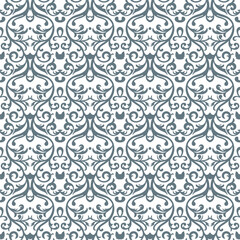 Floral pattern. Vintage wallpaper in the Baroque style. Seamless vector background. White and gray ornament for fabric, wallpaper, packaging. Ornate Damask flower ornament