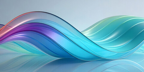 Obraz premium Waves of translucent colors flow gracefully, creating a dynamic and harmonious visual effect. Soft shades of teal, purple and green intertwine, reflecting pastel shades on a glossy surface.AI