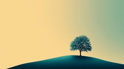 Minimalist Nature Photography Peaceful Tree on Hill
