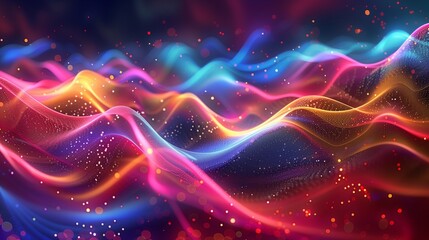 Obraz premium A futuristic depiction of a wavy starry scene, blending neon colors with glowing celestial elements.