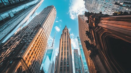 Obraz premium Tall Skyscrapers Against Blue Sky in Urban Cityscape View