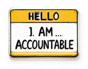 Fototapeta premium Hello, I Am Accountable: Name Tag Representing Responsibility and Ownership Scapegoat.
