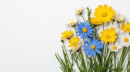 Colorful Arrangement of Wildflowers on White Background