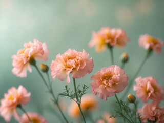 Delicate rosy marigold flowers in soft focus showcasing their petals in a serene and beautiful spring ambiance.