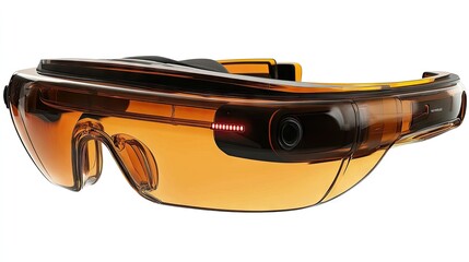 Transparent augmented reality glasses with integrated camera and sensor technology. Ideal for industrial applications and hands-free data access.