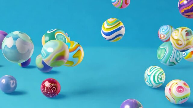 Colorful bouncing balls in motion against blue background