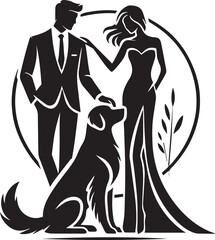 man and woman love pose her dog victor isolated silhouette .