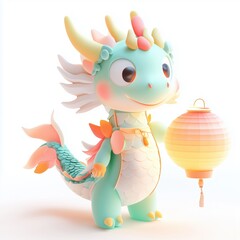 Fototapeta premium Colorful dragon dance figure celebrates festival with lantern in hand