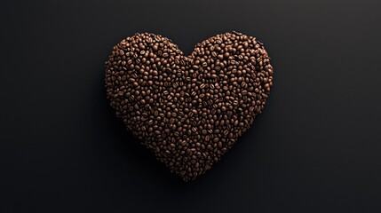 Coffee lover. Coffee beans arranged in a beautiful heart shape on black background. Festive card for Valentines Day. top view. flat lay. 3D illustration