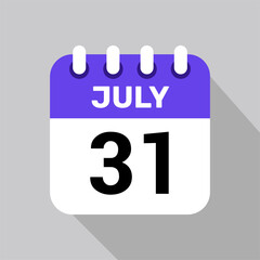 calendar 31 july icon Vector Illustration background.