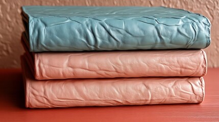 Stacked Leather Journals In Pastel Colors