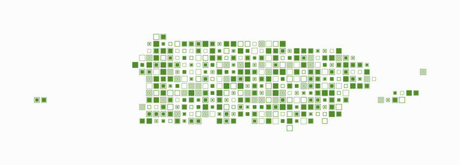 Puerto Rico, shape of the country build of colored cells. Digital style map of the Puerto Rico on white background. Small size square blocks. Stylish vector illustration.