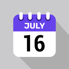 calendar 16 july icon Vector Illustration background.