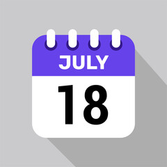 calendar 18 july icon Vector Illustration background.