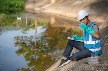 Environmental engineers inspect water quality,Bring water to the lab for testing,Check the mineral content in water and soil,Check for contaminants in water sources.