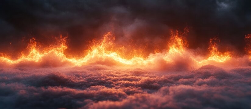 Raging Firestorm Engulfing the Sky with Intense Flames and Chaos in the Atmosphere  Furious blaze inferno and combustion creating a dramatic and turbulent weather phenomenon in the cloudy sky