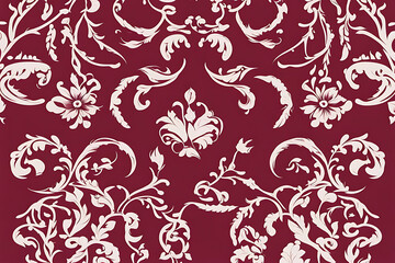 Fototapeta premium Elegant Floral Damask Pattern on Burgundy Background
