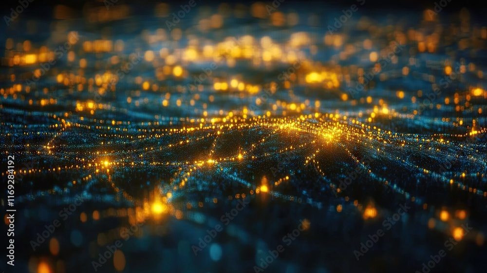 Canvas Prints abstract golden particles flowing on a dark wavy surface. ideal for technology or futuristic backgro