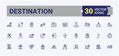 Destination Babies Care icon pack. Icons search, web, off, home, address, geo, here, road. Set of line pictogram. Outline and solid pictogram.
