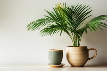 Fototapeta premium Stylish Indoor Plants with Decorative Pot and Cup