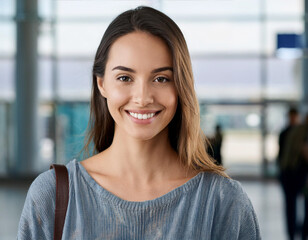 Fototapeta premium Portrait of a smiling woman in airport
