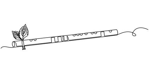 krishna flute continuous one line drawing, krishna flute hinduism line icon vector. krishna flute hinduism sign. isolated contour symbol black illustration, flute music outline icon vector eps pro.  © line drawing