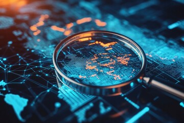 2025 business goal visuals with a magnifying glass focusing on a target icon, representing strategic planning and growth