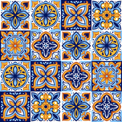 Portuguese ceramic tile pattern. Mediterranean traditional ornament. Italian or spanish majolica.