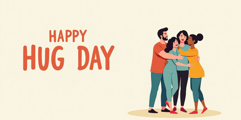 cartoon, people hugging, international hug day, postcard