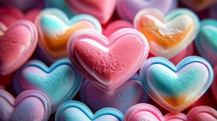 Fototapeta premium Hearts with thin lines and marshmallow texture, background for Valentine's day, birthday