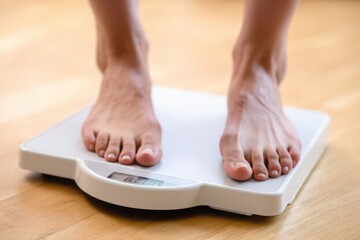 Person Measuring Weight on Digital Bathroom Scale at Home