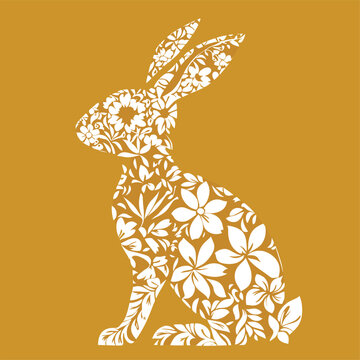 recommend clip art: Floral rabbit silhouette on mustard background.