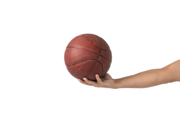 Hand holding basketball ball
