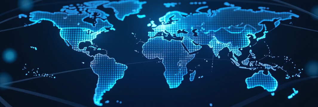 binary code maps world digitally blue background global cyber network