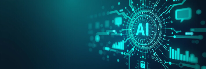 Obraz premium blue green digital background features abstract tech concepts ai data connected lines futuristic cyber