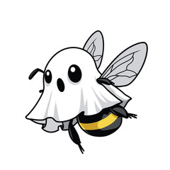 Bee in ghost costume, yellow stripes visible.