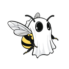 Bee in ghost costume, yellow stripes visible.