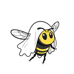 Bee in ghost costume, yellow stripes visible.