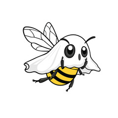 Bee in ghost costume, yellow stripes visible.