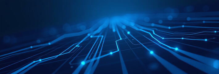blue tech background features abstract digital circuitry connected lines navy light blue gradient artificial intelligence