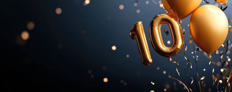 A festive image featuring golden balloons and the number 10, symbolizing a celebration or milestone.