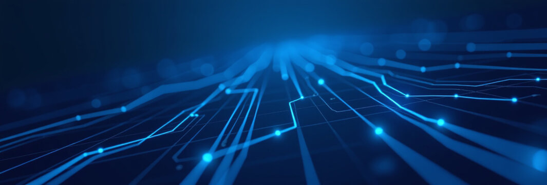 blue tech background features abstract digital circuitry connected lines navy light blue gradient artificial intelligence