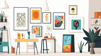 Flat vector postcard rack with bold graphic designs