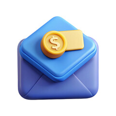 3D Render of a Blue Envelope with a Gold Dollar