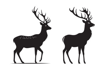 Wildlife Illustration of Stag and Deer Silhouettes with Large Antlers