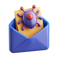 3D Render of a Bug Icon in an Email Envelope